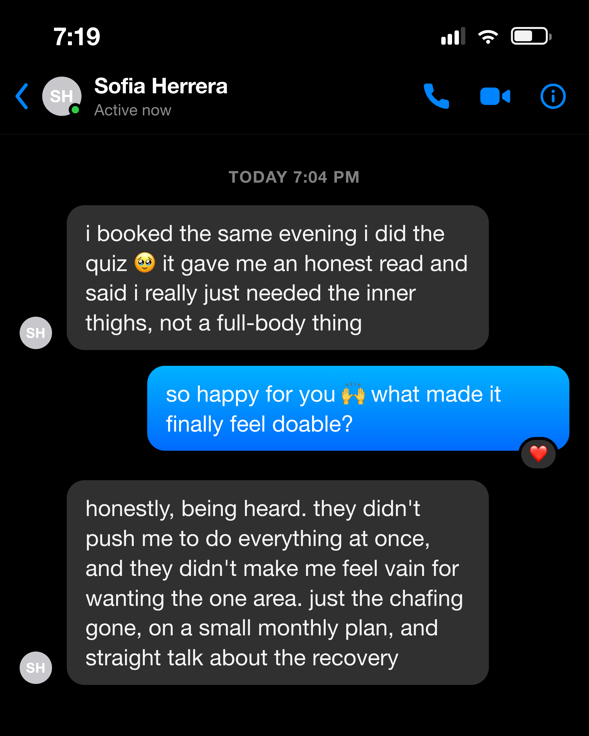 Messenger: a patient describes wearing sleeveless again after an arm lift