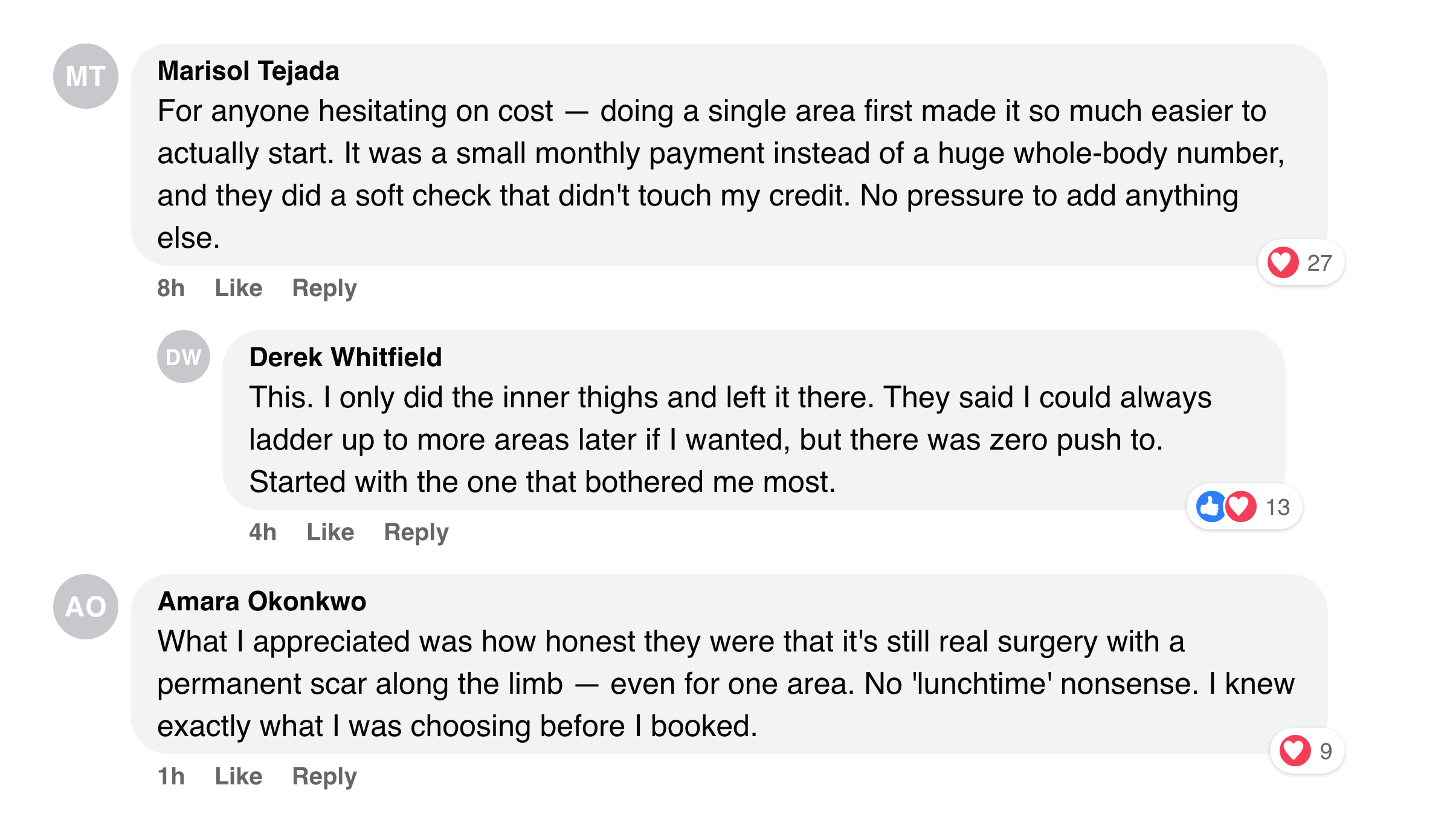 Facebook comments about the easy small monthly line for one area